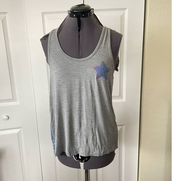 NWOT PJ Salvaje Gray Pajama Tank with Blue Star and Star Back, Size S 🗣 - Picture 2 of 4